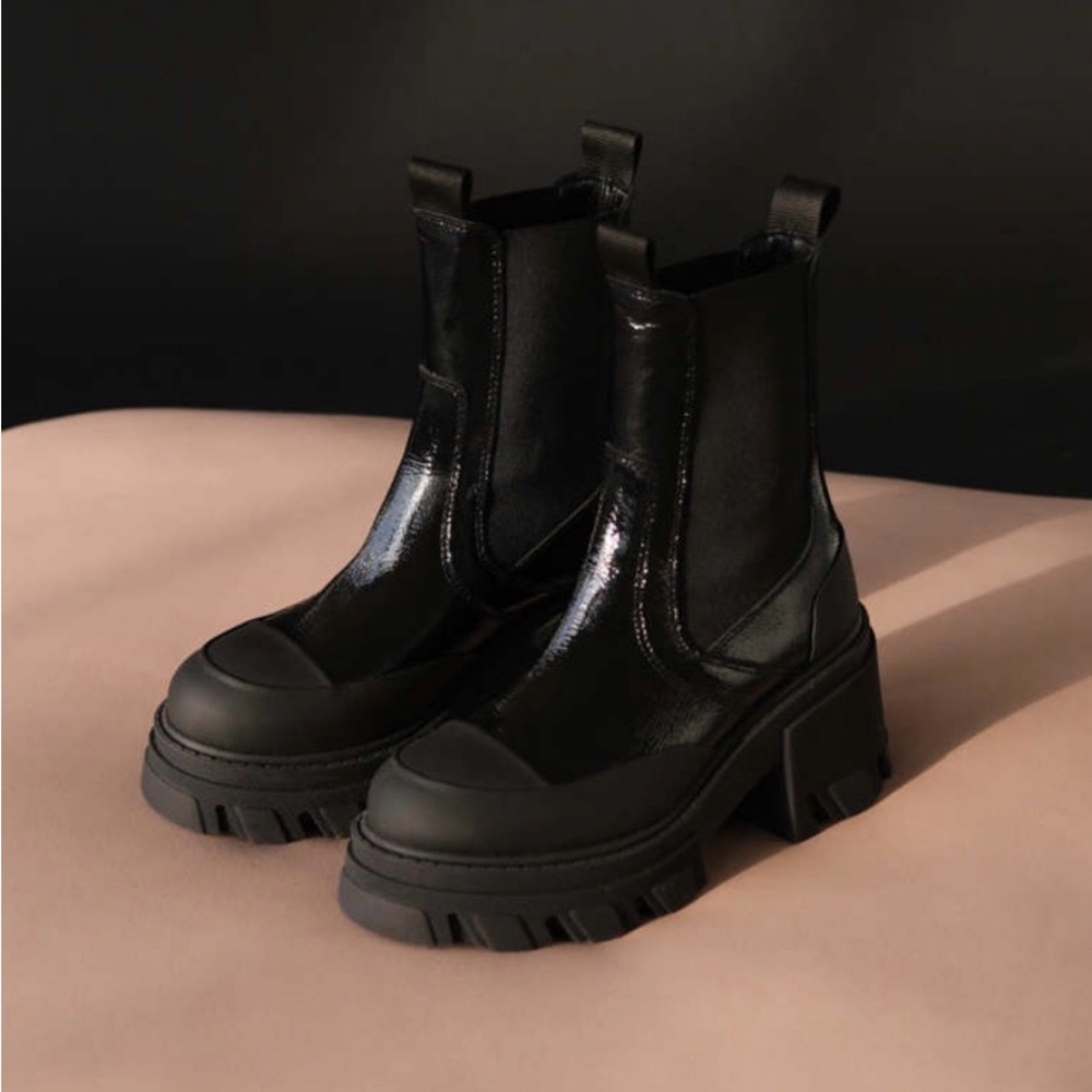 Ganni Patent Leather Cleated Chelsea Boots